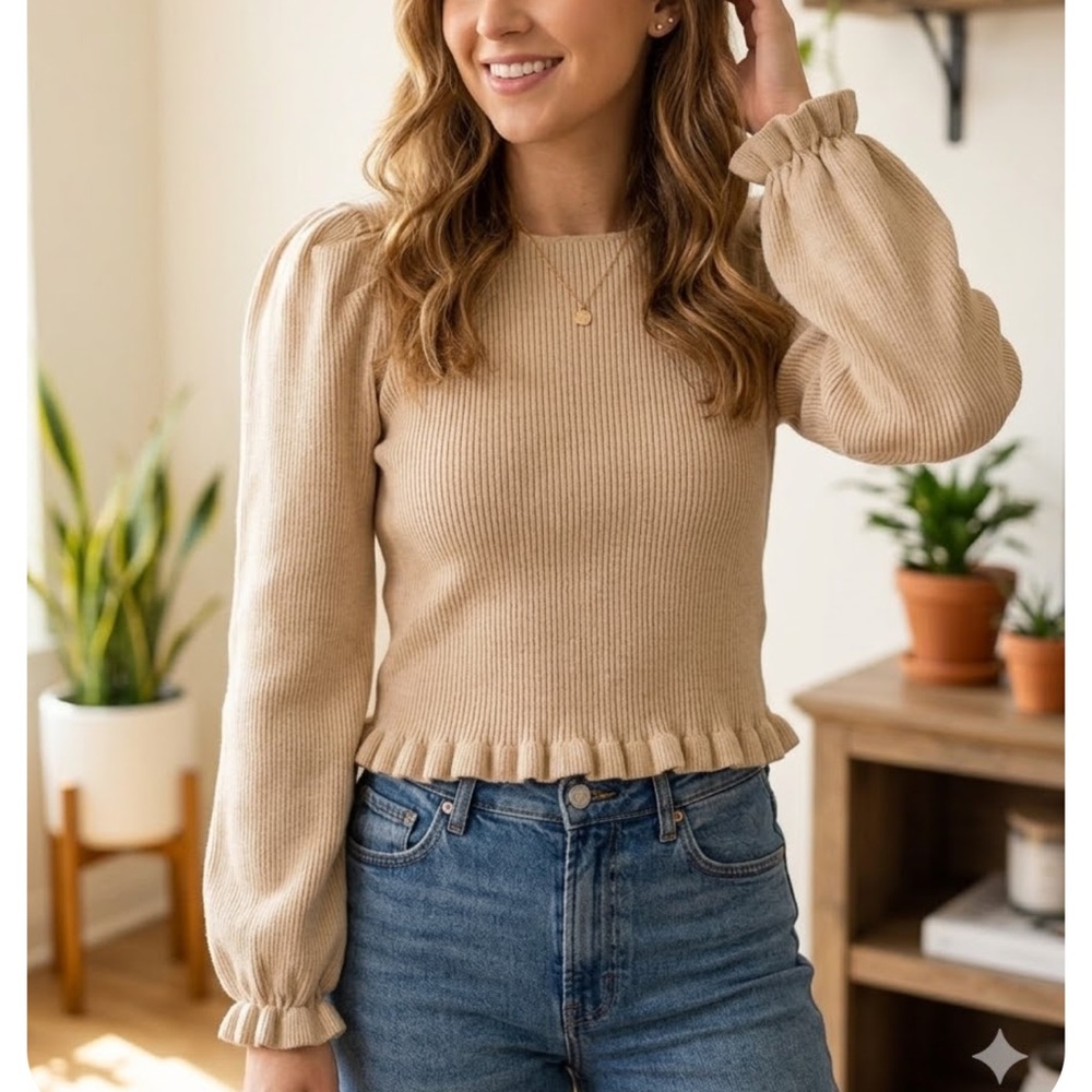 Promesa Tan Ruffle Hem Blouse